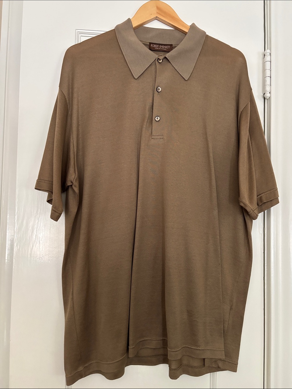Robert Barakett Dressy Brown Tan Short-Sleeve Polo 100% Fine Cotton